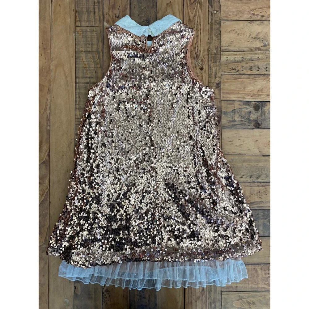 Girl's Sz: 16 Rose Gold Copper Sequin Mini Shift Dress by Beautees